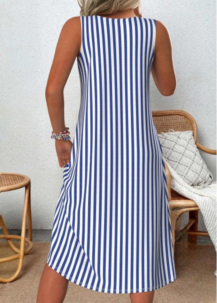 Dames Mouwloze Gestreepte Zomerjurk Casual Midi