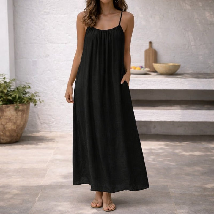 Dames Mouwloze Linnen Maxi Jurk Spaghettiband Zomerjurk