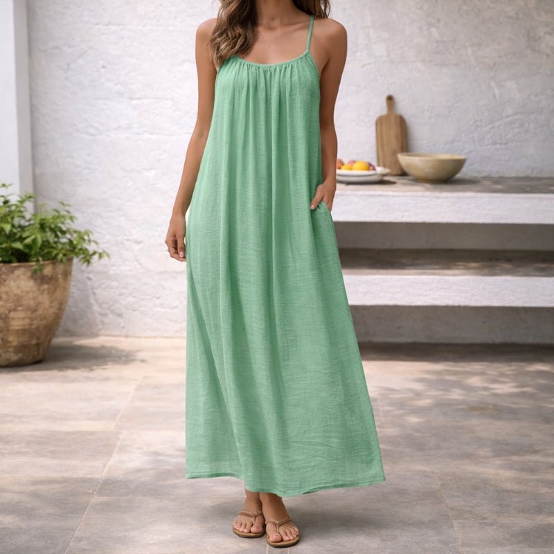 Dames Mouwloze Linnen Maxi Jurk Spaghettiband Zomerjurk