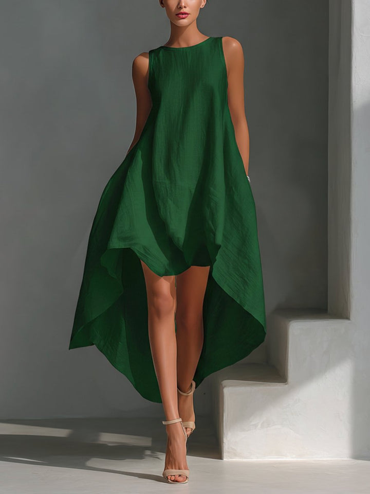 Dames Mouwloze Linnen Midi-jurk Asymmetrische Zoom Relaxed Fit - Green