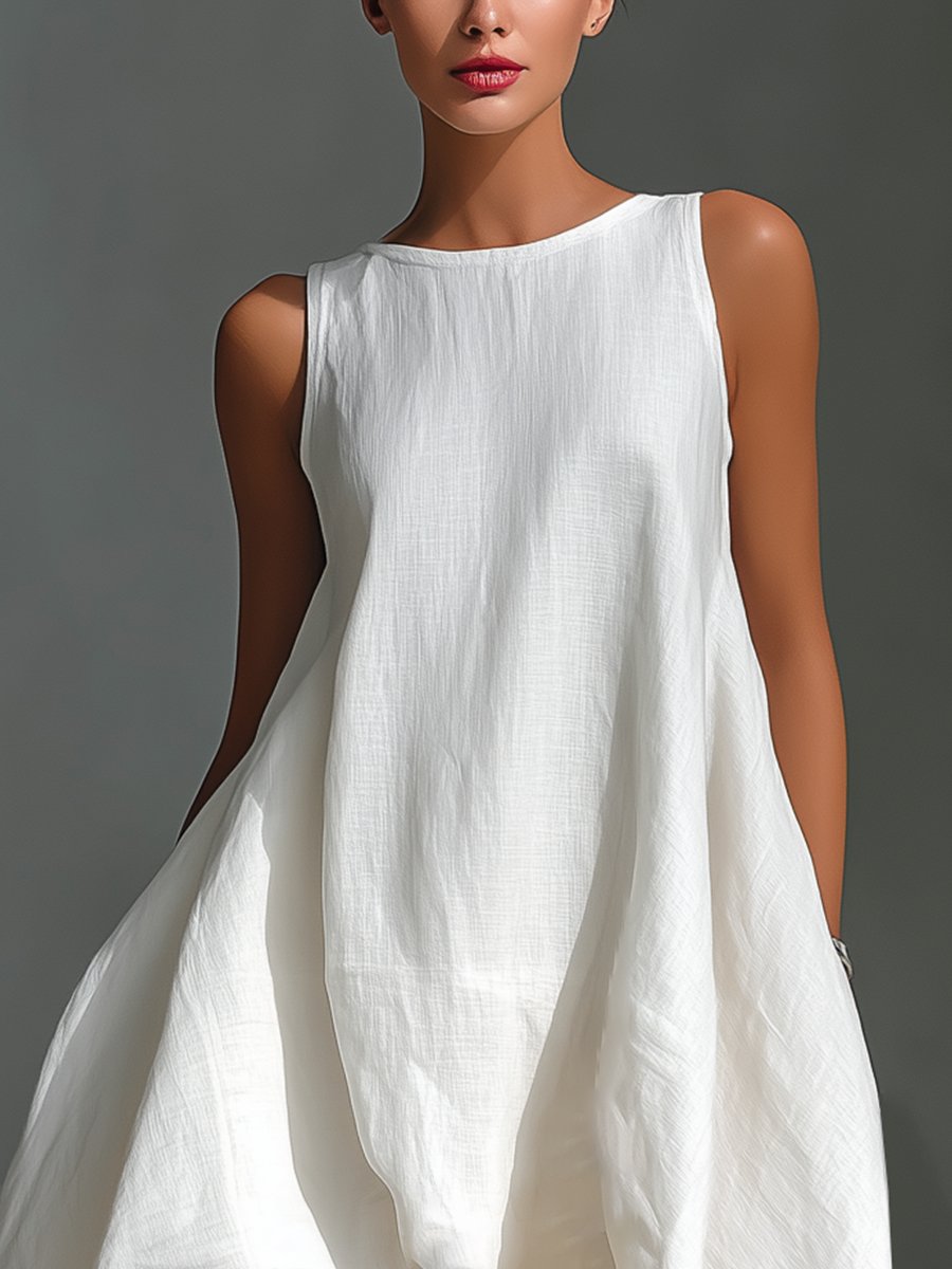 Dames Mouwloze Linnen Midi-jurk Asymmetrische Zoom Relaxed Fit