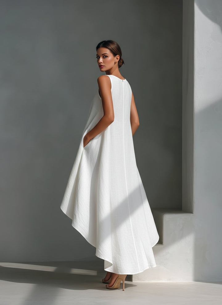 Dames Mouwloze Linnen Midi-jurk Asymmetrische Zoom Relaxed Fit