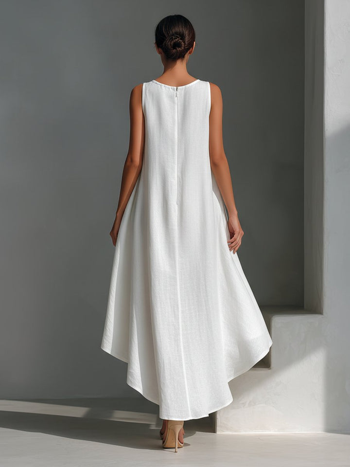 Dames Mouwloze Linnen Midi-jurk Asymmetrische Zoom Relaxed Fit