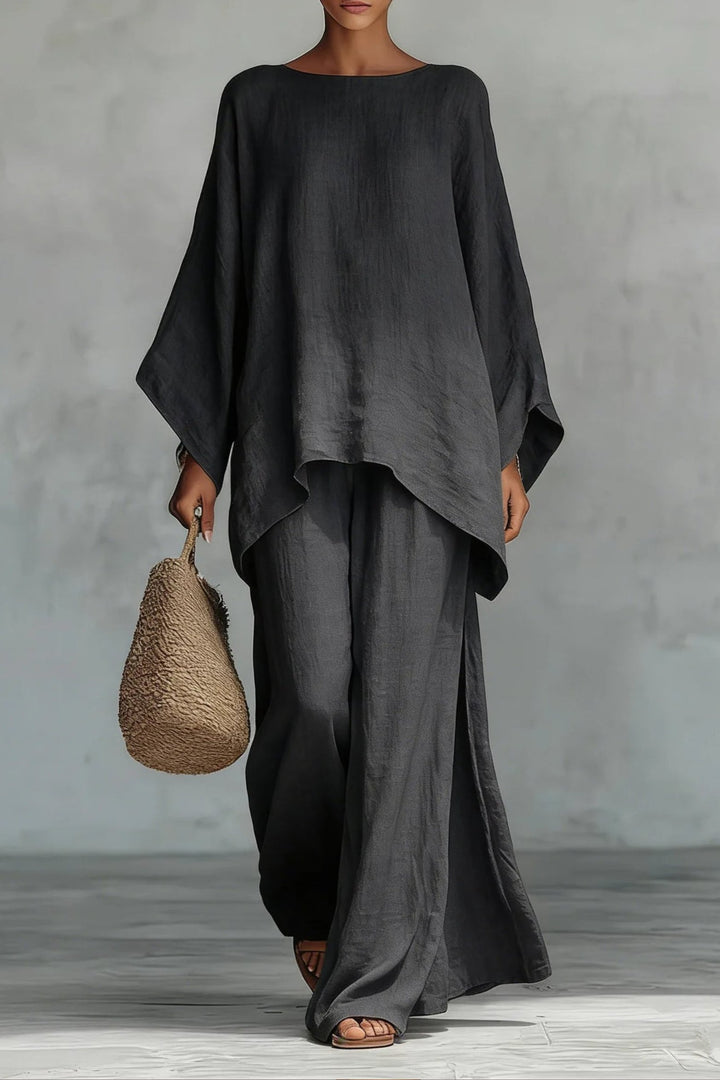 Dames Mouwloze Linnen Wide-Leg Broekset Tweedelig - Dark Grey