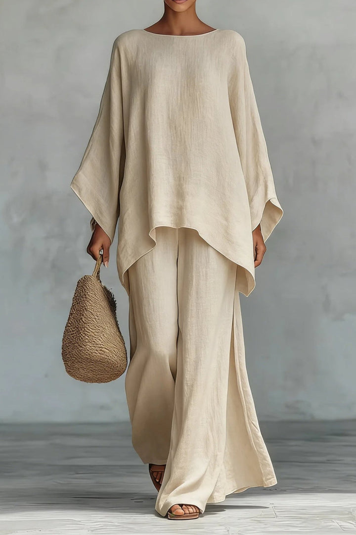Dames Mouwloze Linnen Wide-Leg Broekset Tweedelig - Khaki