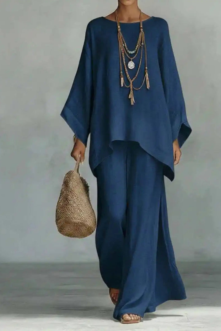 Dames Mouwloze Linnen Wide-Leg Broekset Tweedelig - Navy