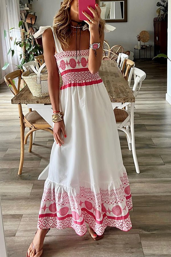 Dames Mouwloze Maxi-jurk Vierkante Hals Vetersluiting Bohemian Print