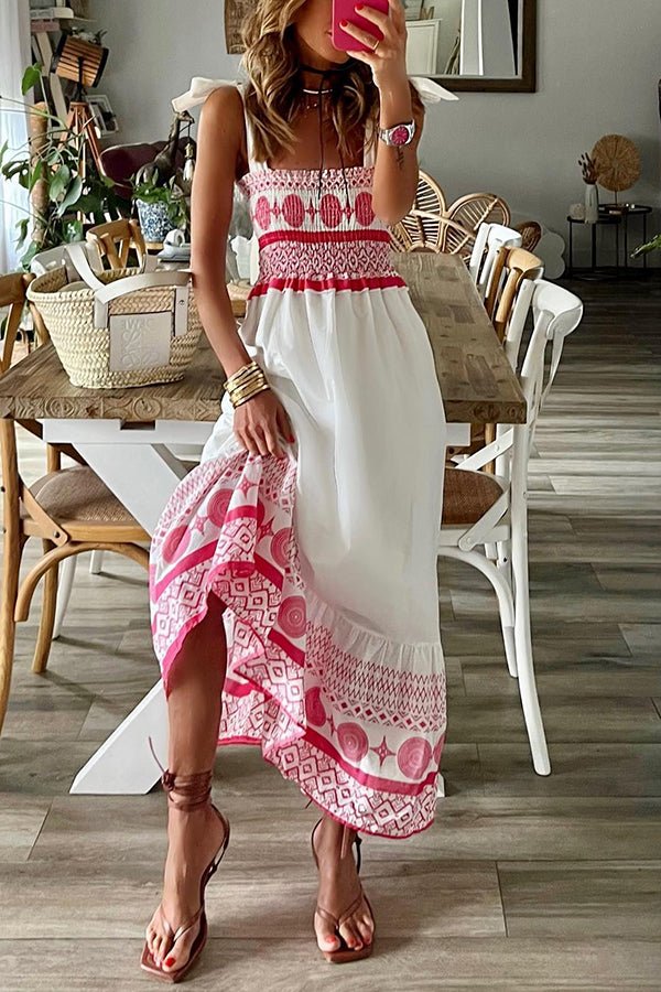 Dames Mouwloze Maxi-jurk Vierkante Hals Vetersluiting Bohemian Print