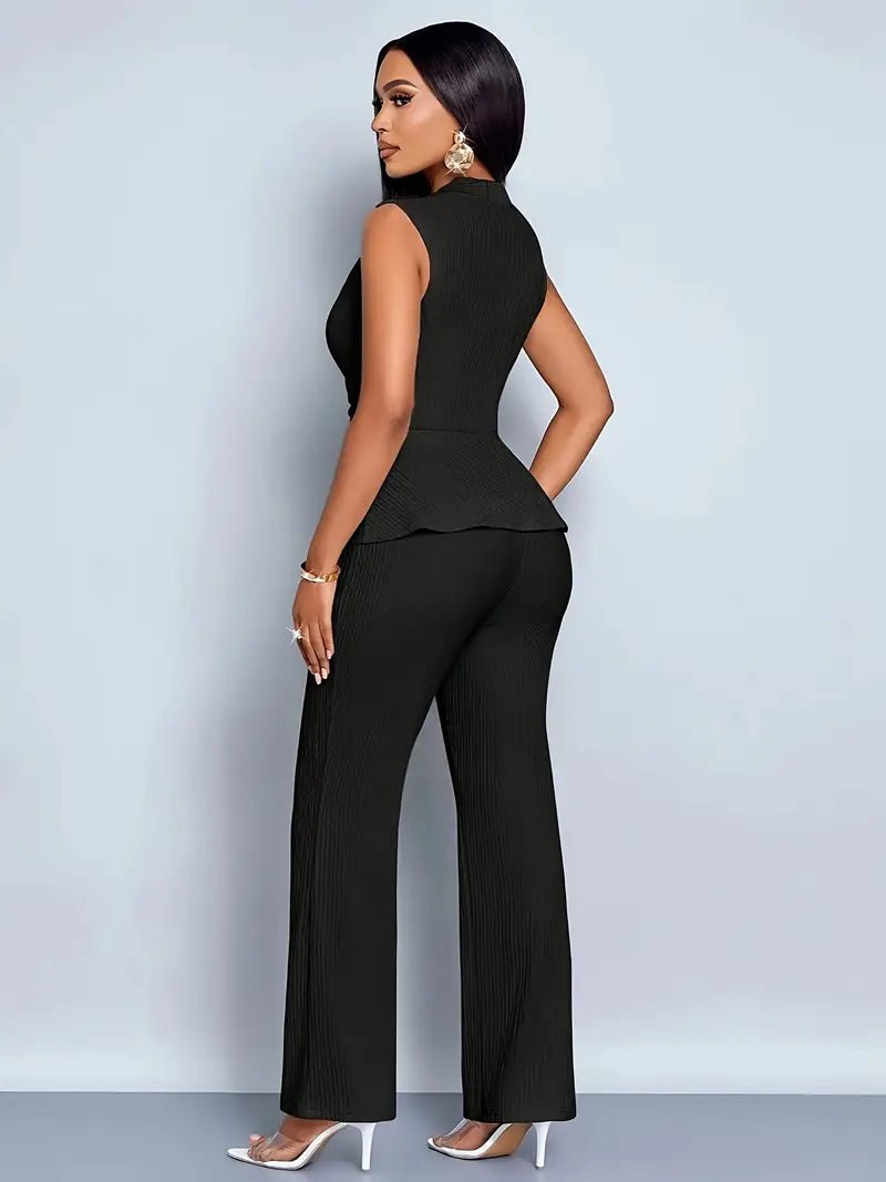 Dames Mouwloze Peplum Top Uitlopende Broek Tweedelige Set