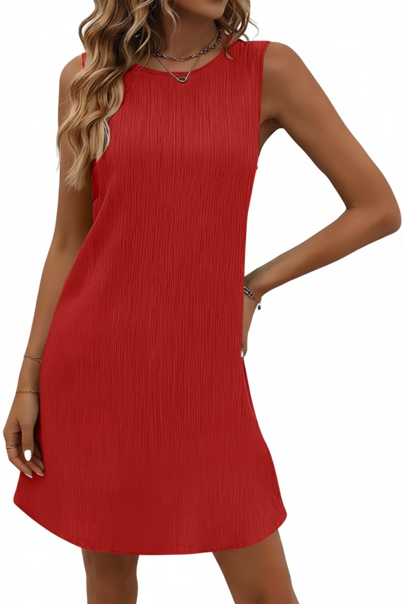 Dames Mouwloze Swing Avondjurk Korte Relaxed-Fit - Red
