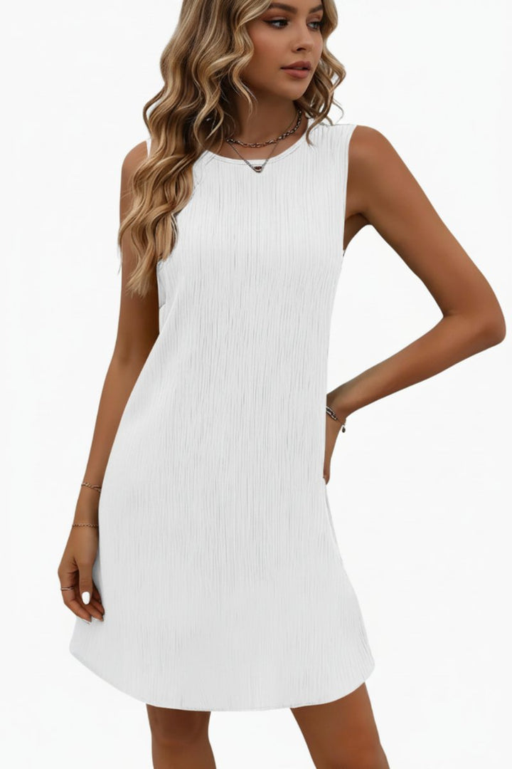Dames Mouwloze Swing Avondjurk Korte Relaxed-Fit - White