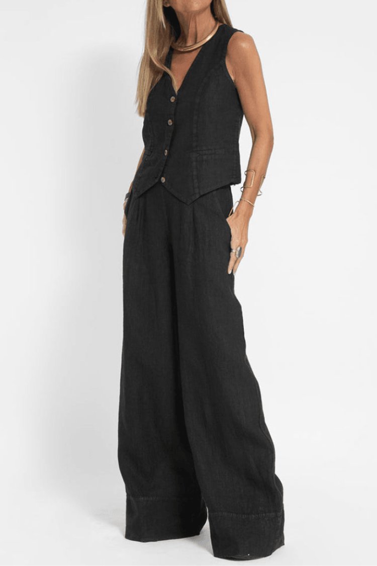 Dames Mouwloze Wide-Leg Two-Piece Set - Black