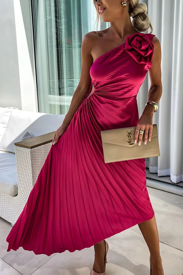 Dames One-Shoulder Geplisseerde Maxi Jurk - Red