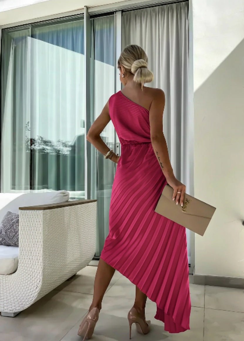 Dames One-Shoulder Geplisseerde Maxi Jurk