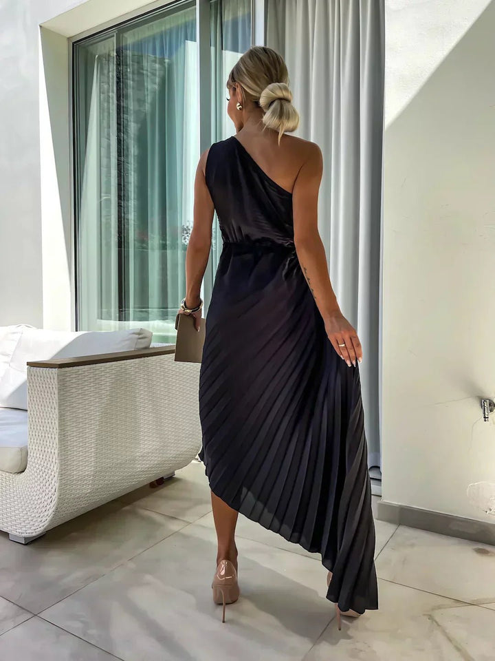 Dames One-Shoulder Geplisseerde Maxi Jurk
