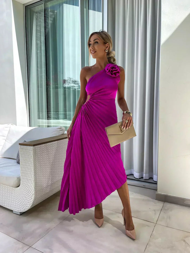 Dames One-Shoulder Geplisseerde Maxi Jurk - Purple