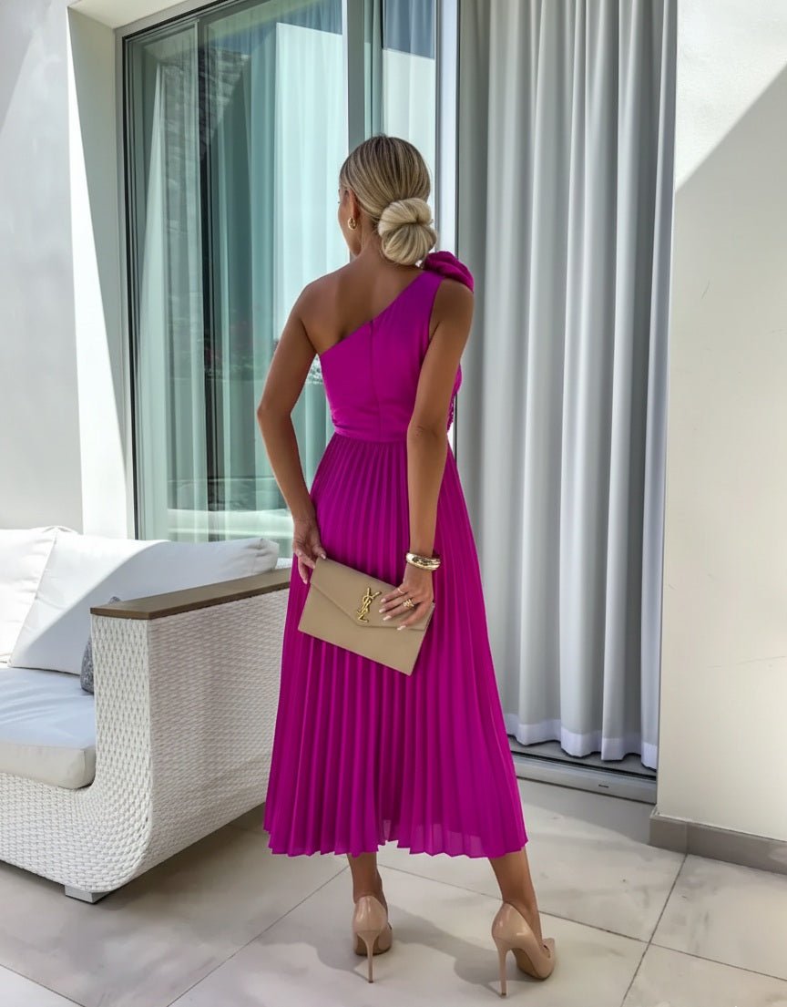 Dames One-Shoulder Geplisseerde Maxi Jurk