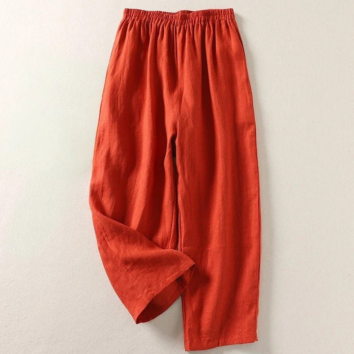 Dames Ontspannen Linen Broek met Elastische Taille - Orange