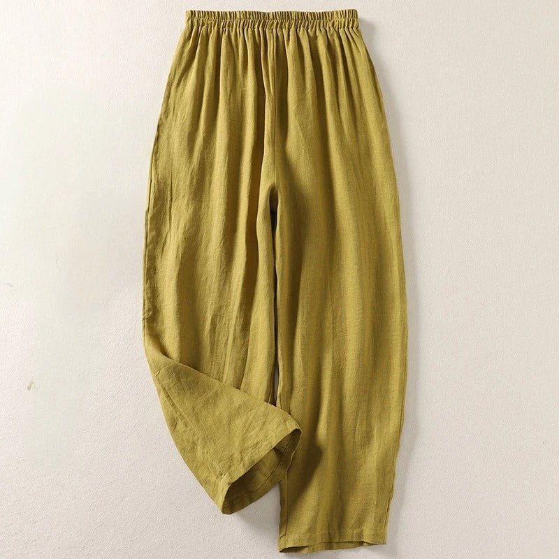 Dames Ontspannen Linen Broek met Elastische Taille - Olive