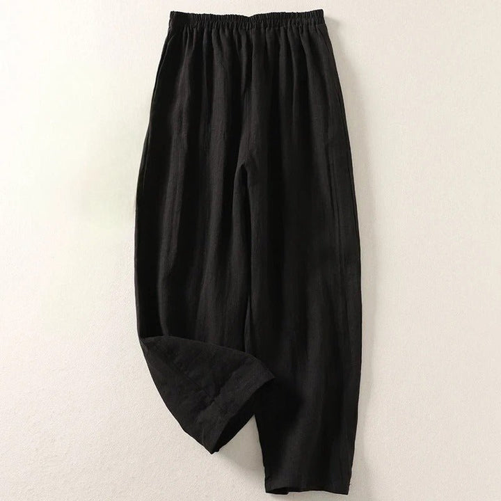 Dames Ontspannen Linen Broek met Elastische Taille - Black