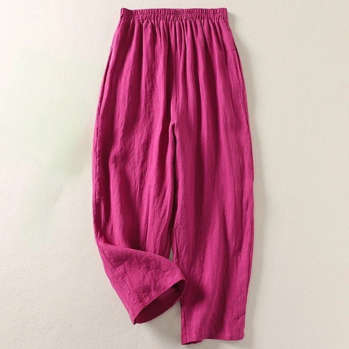 Dames Ontspannen Linen Broek met Elastische Taille - Pink