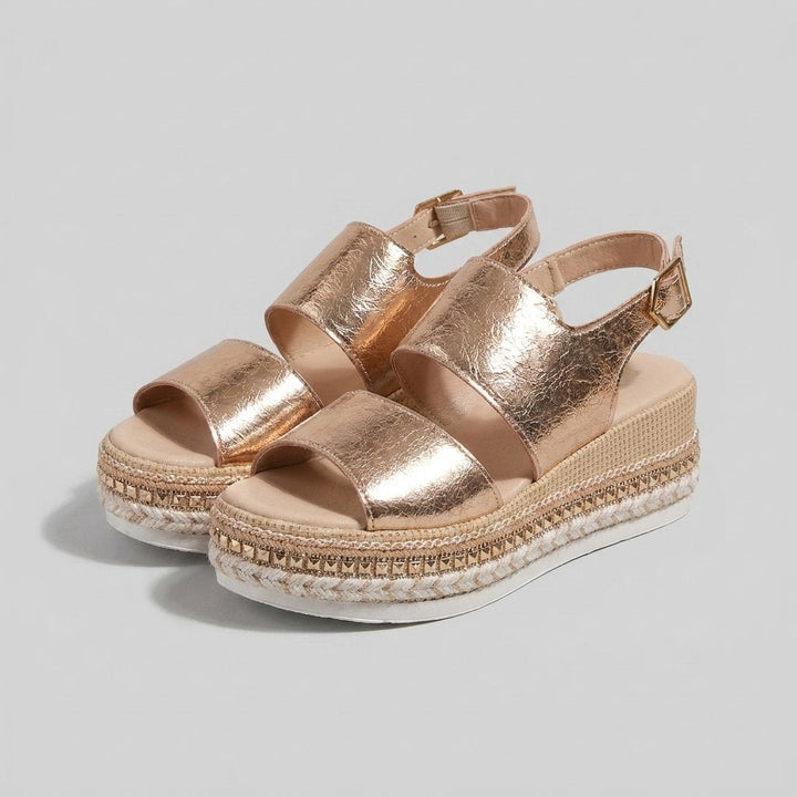 Dames Open-Teen Metallic Plateausandalen Verstelbare Enkelband - GOLD