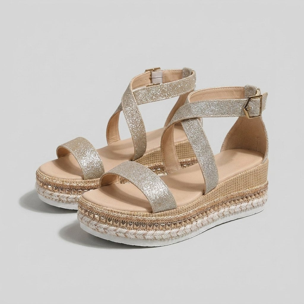 Dames Open-Teen Metallic Plateausandalen Verstelbare Enkelband - Silver