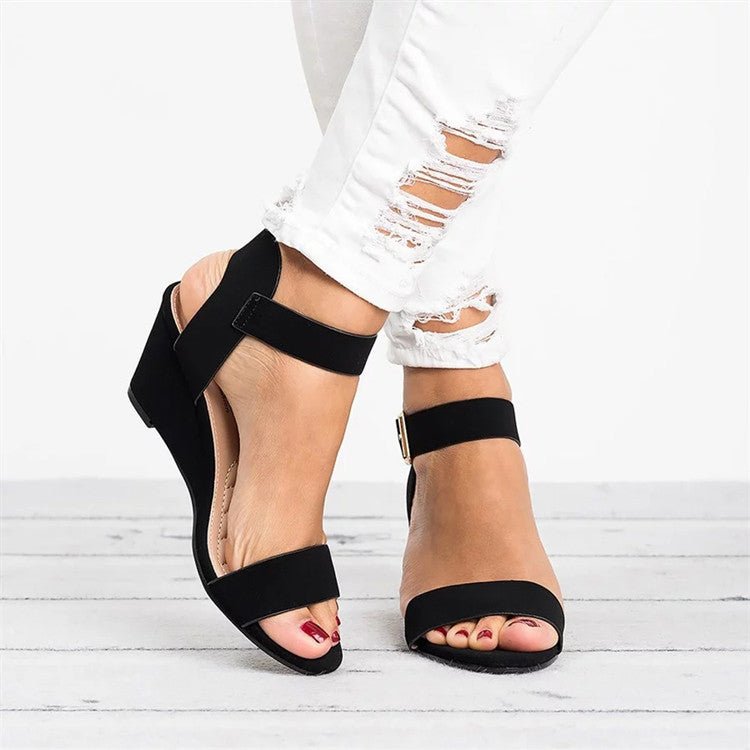 Dames Open-Teen Sleehak Sandalen Enkelbandje Gespsluiting - Black