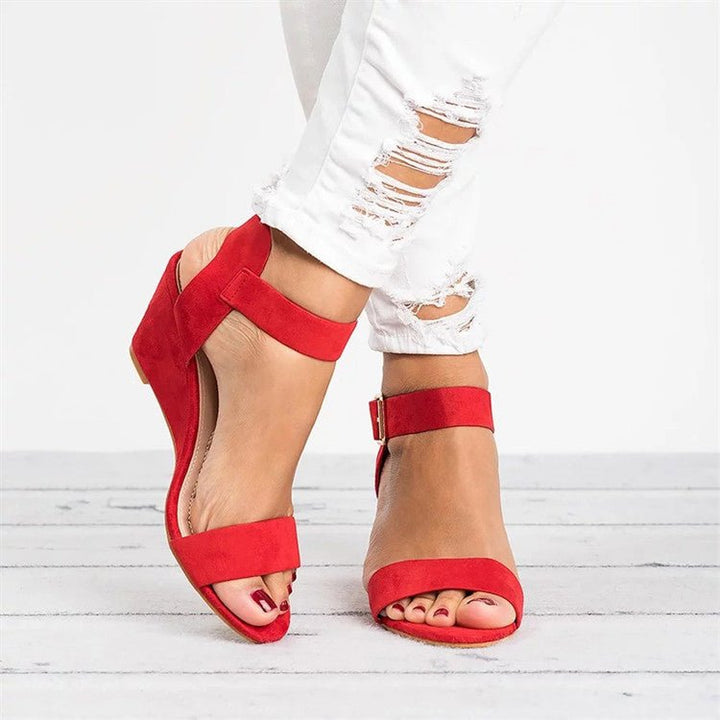 Dames Open-Teen Sleehak Sandalen Enkelbandje Gespsluiting - Red
