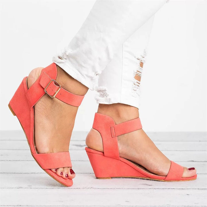 Dames Open-Teen Sleehak Sandalen Enkelbandje Gespsluiting - Light Red