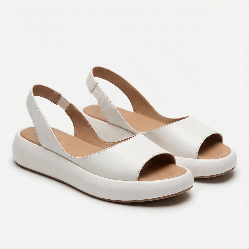 Dames Open-Teen Slingback Sleehak Sandalen - Blanco