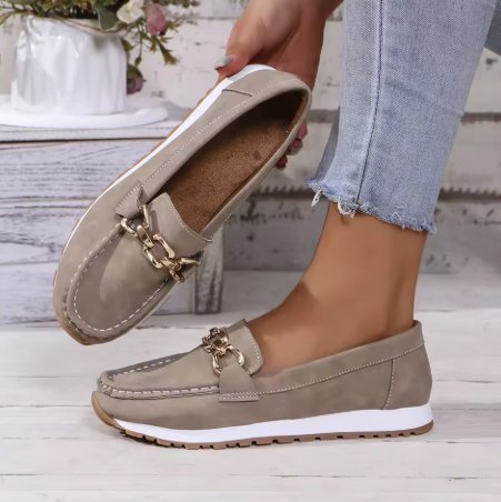 Dames Orthopedische Antislip Instappers met Gouden Gesp - Grey
