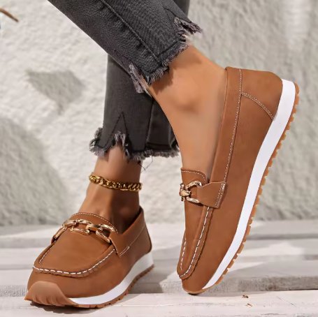 Dames Orthopedische Antislip Instappers met Gouden Gesp - Brown