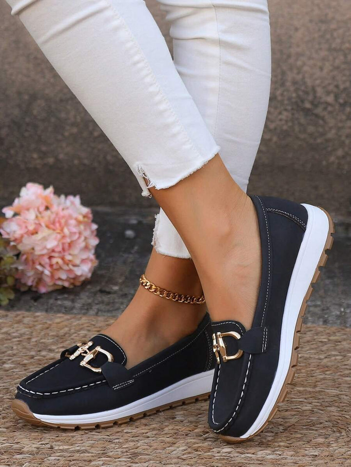 Dames Orthopedische Antislip Instappers met Gouden Gesp - Black
