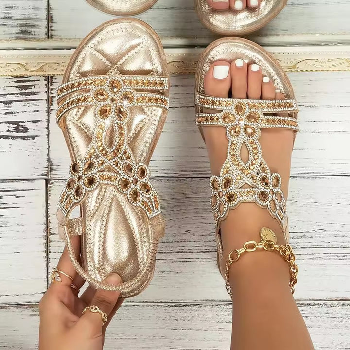 Dames Orthopedische Boho Strass Zomer Sandalen - Goud