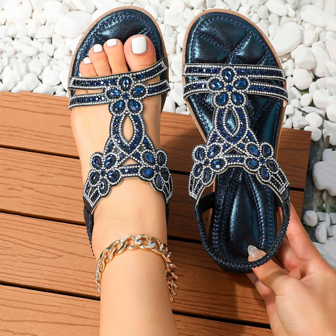 Dames Orthopedische Boho Strass Zomer Sandalen - Blauw
