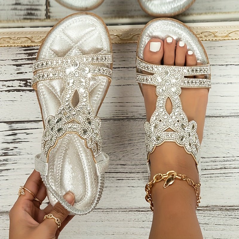 Dames Orthopedische Boho Strass Zomer Sandalen - Zilver