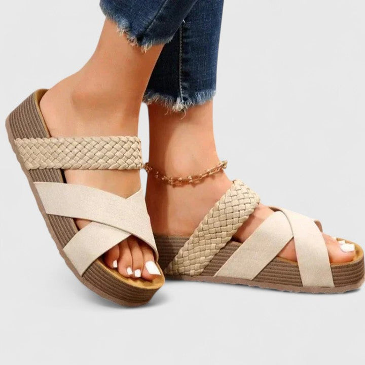 Dames Orthopedische Comfortabele Sandalen Gevlochten Sleehak Platform - White