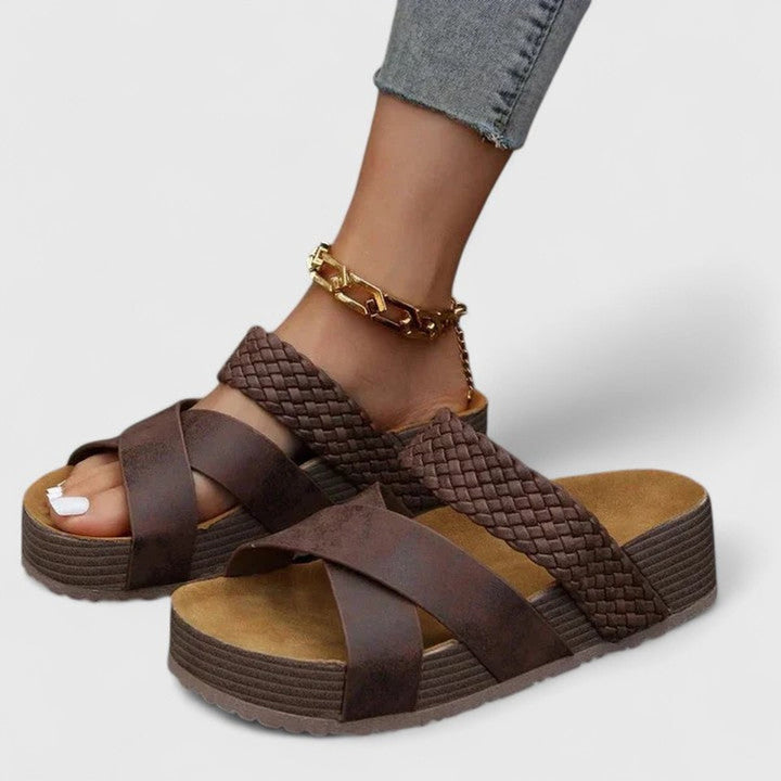 Dames Orthopedische Comfortabele Sandalen Gevlochten Sleehak Platform - Brown
