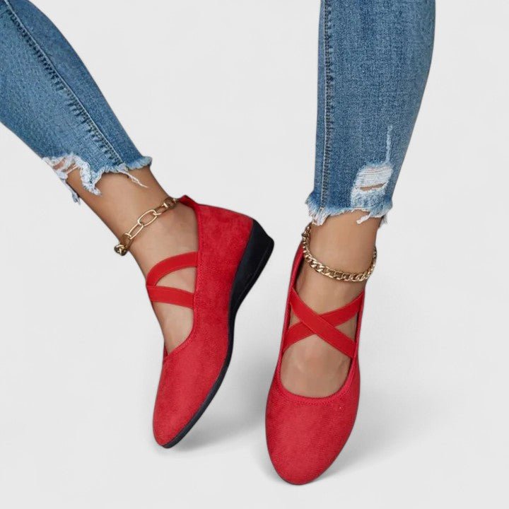 Dames Orthopedische Elastische Instap Ballerina's - Red