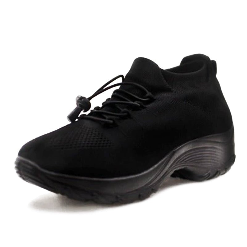 Dames Orthopedische Gedempt Vetersluiting Platform Sneakers - Midnight Black