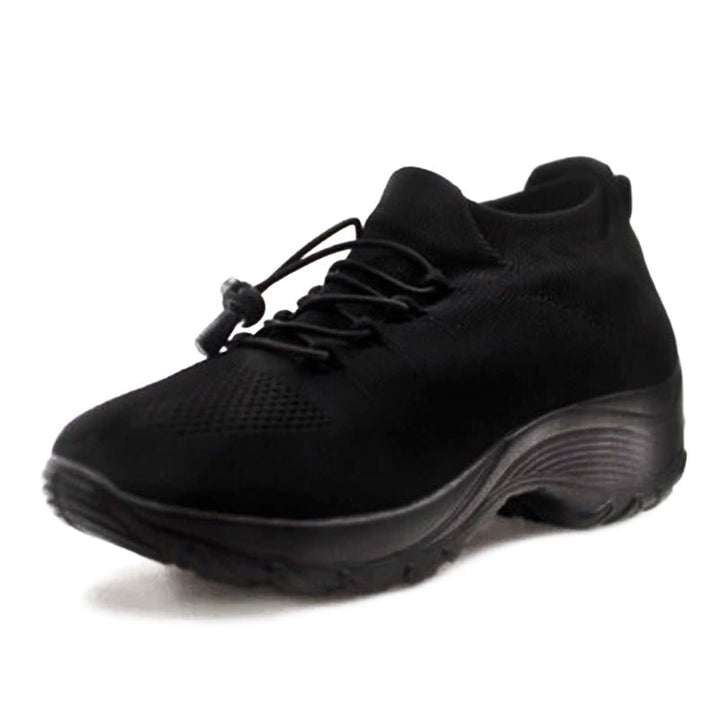 Dames Orthopedische Gedempt Vetersluiting Platform Sneakers - Midnight Black