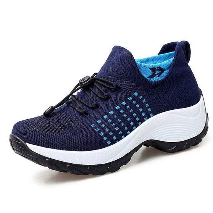 Dames Orthopedische Gedempt Vetersluiting Platform Sneakers - White Blue