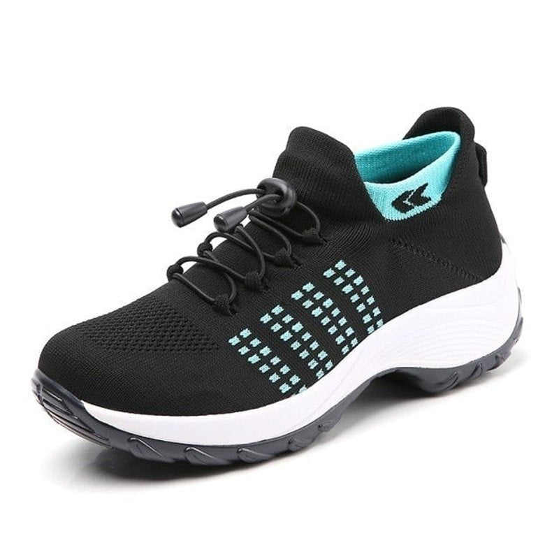 Dames Orthopedische Gedempt Vetersluiting Platform Sneakers - Black Sky Blue
