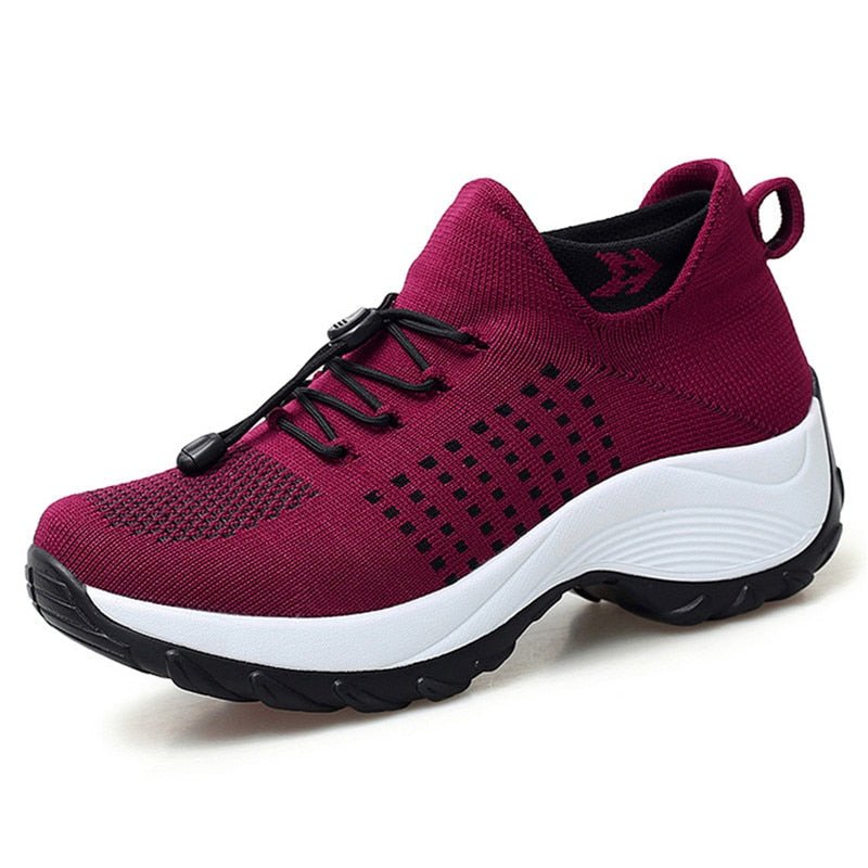 Dames Orthopedische Gedempt Vetersluiting Platform Sneakers - Red