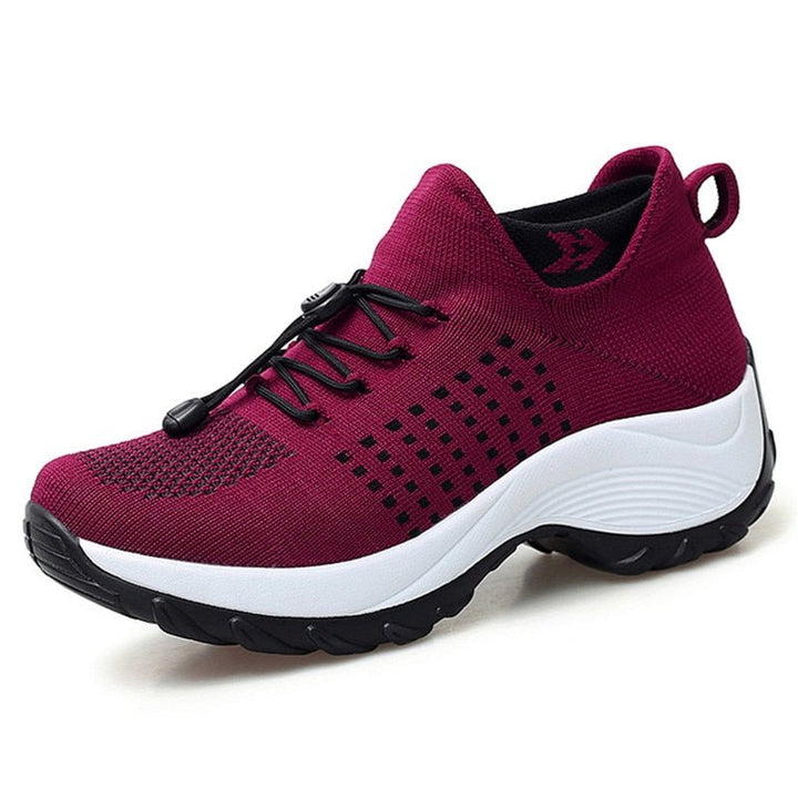 Dames Orthopedische Gedempt Vetersluiting Platform Sneakers - Red