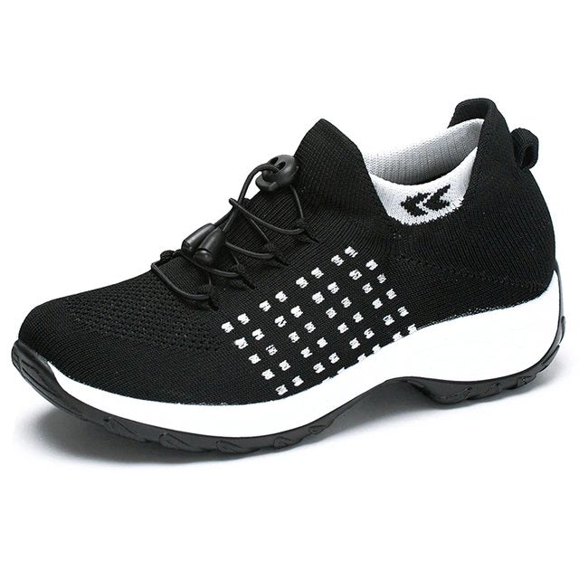 Dames Orthopedische Gedempt Vetersluiting Platform Sneakers - Black White