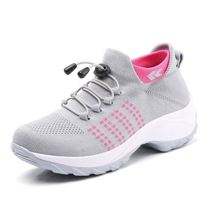 Dames Orthopedische Gedempt Vetersluiting Platform Sneakers - Gray Pink