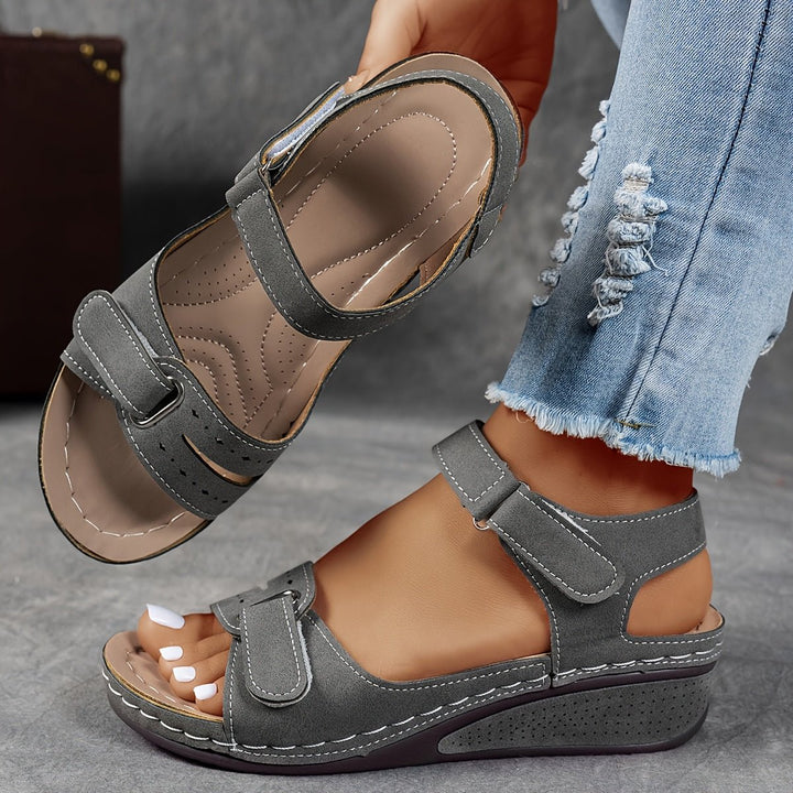 Dames Orthopedische Klittenband Sleehak Sandalen - Grijs