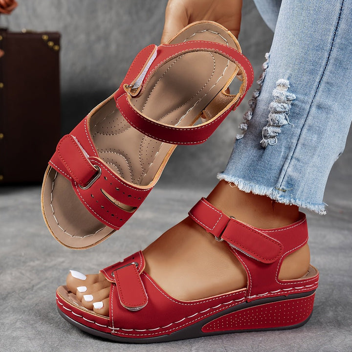 Dames Orthopedische Klittenband Sleehak Sandalen - Rood